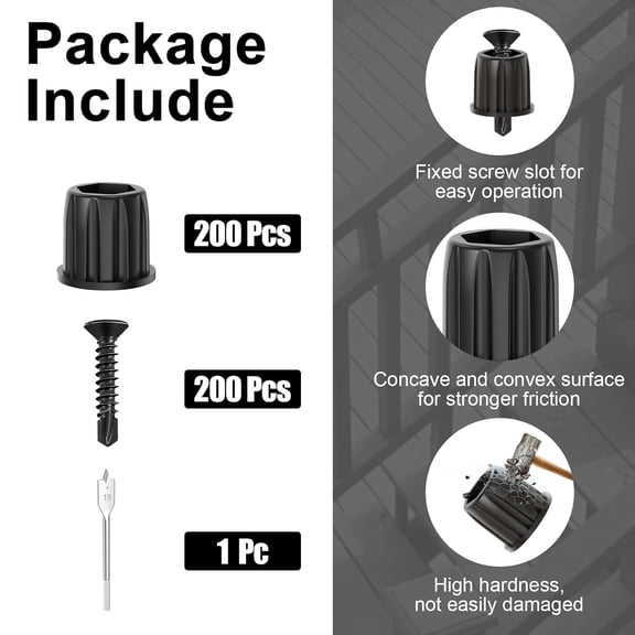 200 Pack Black Baluster Connectors for 3/4" OD Aluminum Deck Balusters