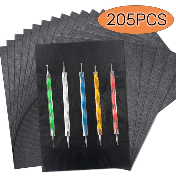 200 Pack Black Carbon Transfer Tracing Paper With 5 Spiral Dotting Pens For Embroidery Leather Craft Diamond Painting