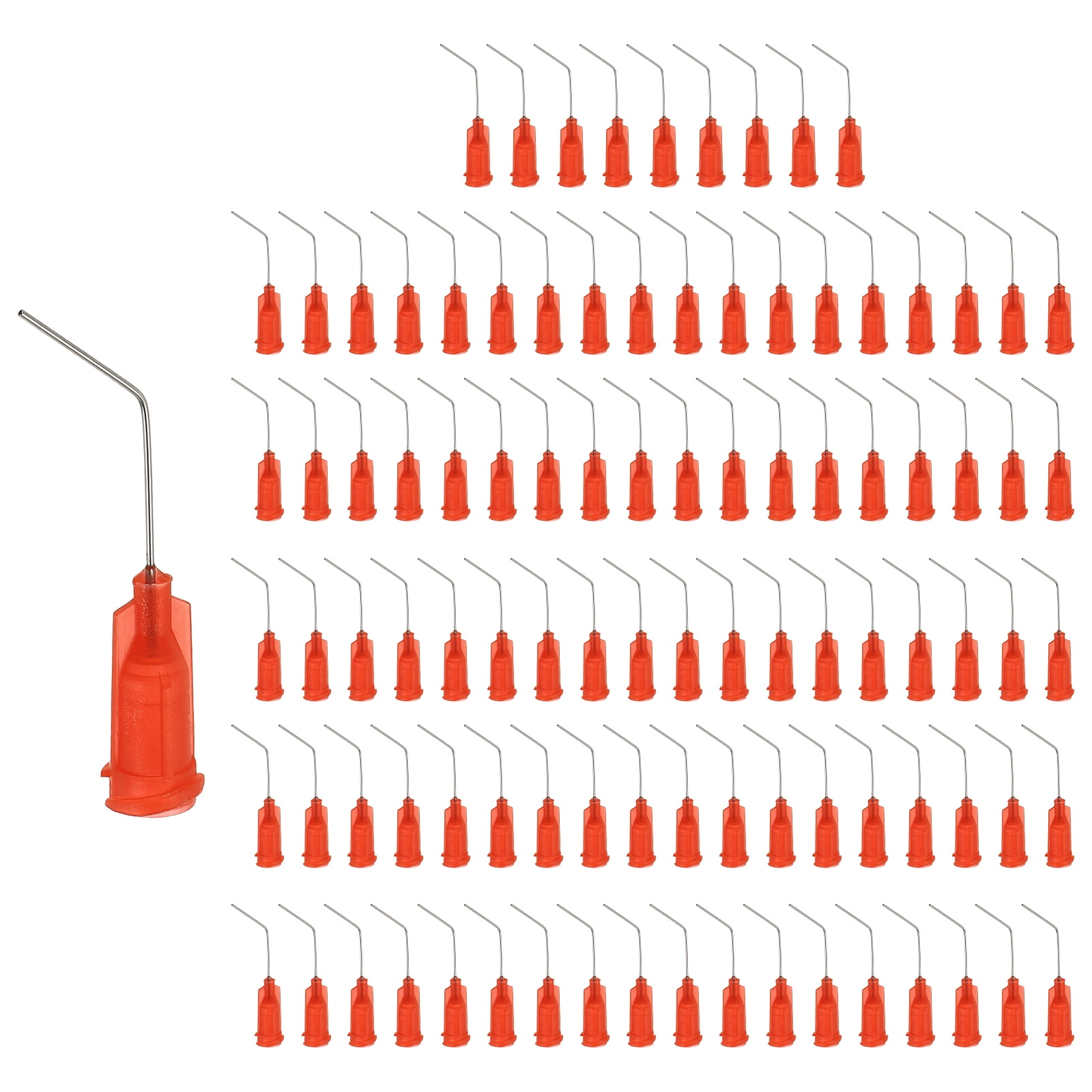 200 Pack Blunt Tip Dispensing Needles, 24Ga Gauge Stainless Steel 45 Degrees Bent Dispensing Tips with Luer Lock 1" End Angled Blunt Dispenser Needle, Orange-red