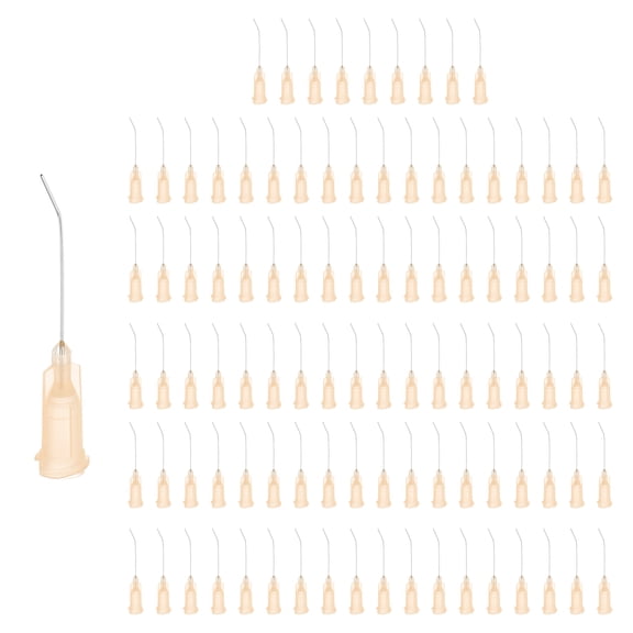 200 Pack Blunt Tip Dispensing Needles, 26Ga Gauge Stainless Steel 45 Degrees Bent Dispensing Tips with Luer Lock 1" End Angled Blunt Dispenser Needle, Apricot
