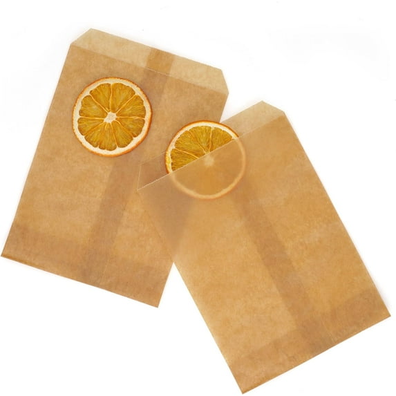 200 Pack Brown Wax Paper Treat Bags Flat Cello for Cookie Candy Bakery Party Favor by Quotidian 4x6 inch