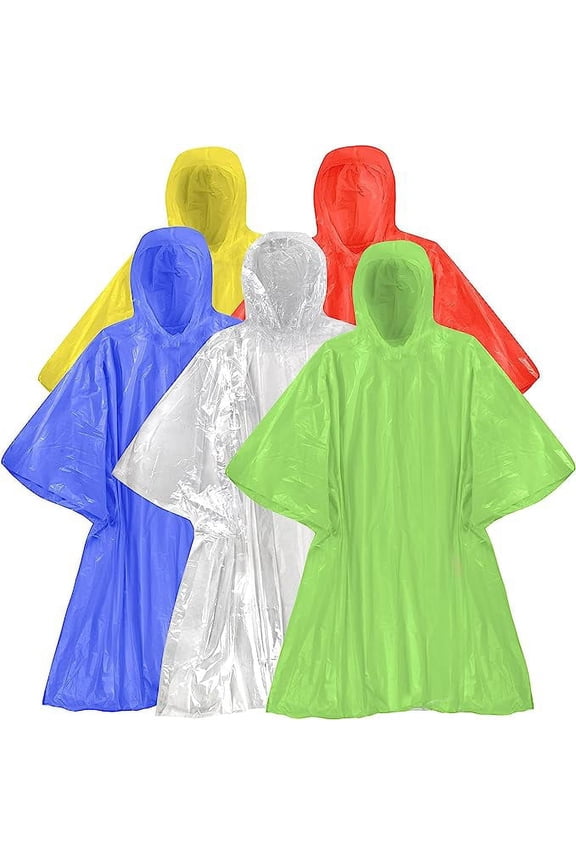 200 Pack Bulk Wholesale 100% Waterproof Hooded Disposable Rain Poncho Coats for Adults - 200 Count Waterproof Hooded Disposable Rain Ponchos (Red, Blue, Green, Yellow, Clear)