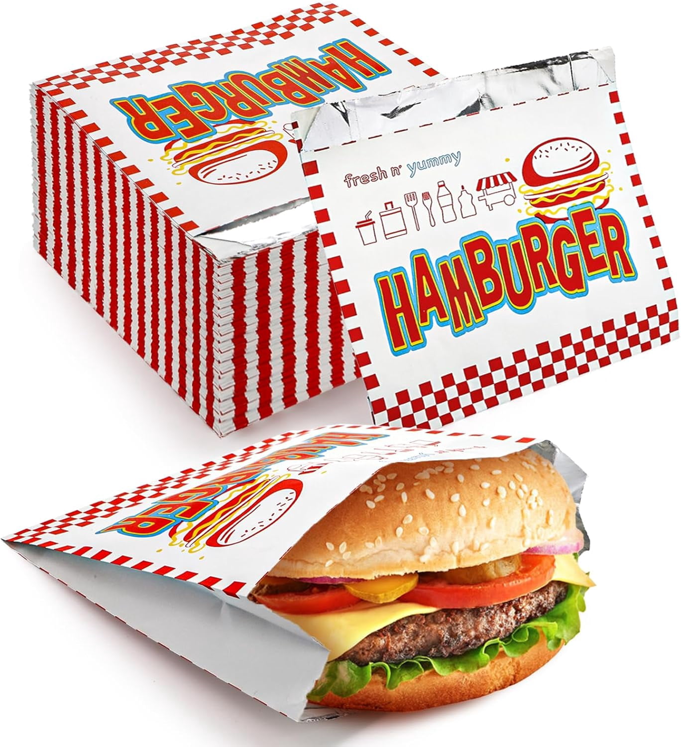 200 Pack Burger Wrappers, Aluminum Foil Hamburger Sleeves for Sandwich, BBQ, Snack, Water and Grease Proof Hamburger Bags for Party, Restaurant