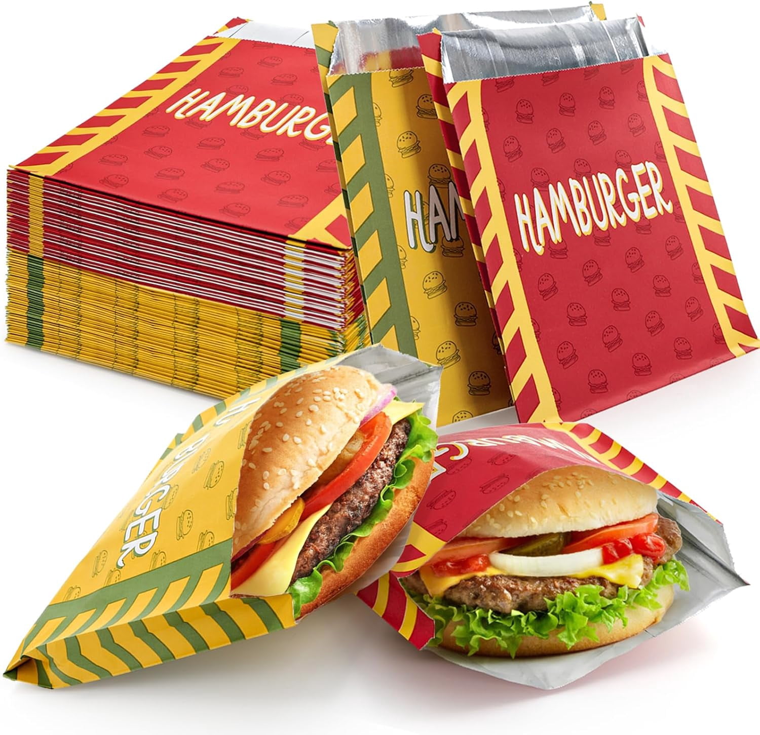 200 Pack Burger Wrappers, Aluminum Foil Hamburger Sleeves for Sandwich, BBQ, Water and Grease Resistant Hamburger Bags for Party, Restaurant
