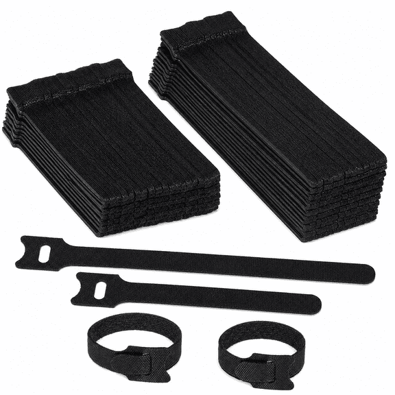 200 Pack Cable Ties, 100 x 6 in + 100 x 8 in Reusable Hook Loop Straps
