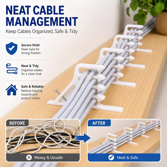 200 Pack Cable , White Wire Stackers with Steel Nails, Multi-Cable Organizer for Wood Studs
