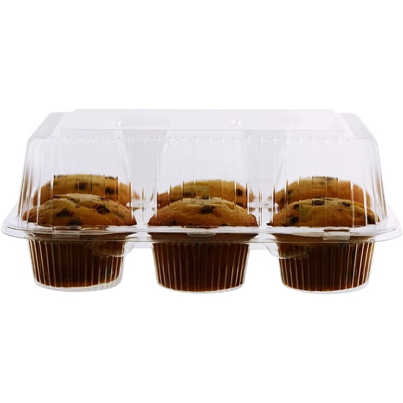 [200 Pack] Clear Plastic 6 Compartment Muffin Containers - Disposable Clear Cupcake Box - 6 Cavity Holders with Hinged Design - Half Dozen Cupcake Carrier Durable Holder - Plastic Cupcake Containers