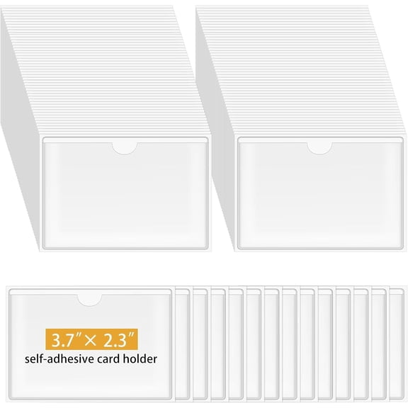 200 Pack Clear Self-Adhesive Business Card Pockets and Top Open Library Card Pockets - Ideal for Organizing and Protecting Cards, Photos, and Labels