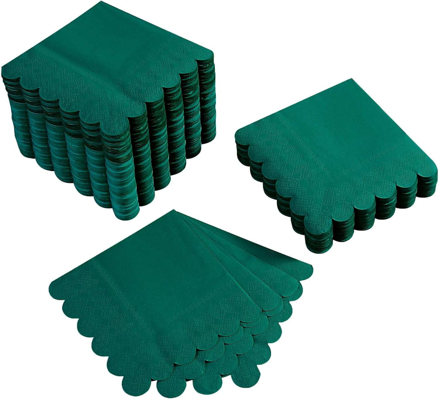 200 Pack Cocktail Napkin 2-Ply Scalloped Edged Dessert Napkins Folded 5 x 5 Inches Disposable Napkins for Dinner Wedding Birthday Party Bridal Anniversary Reception Event (Dark Green)