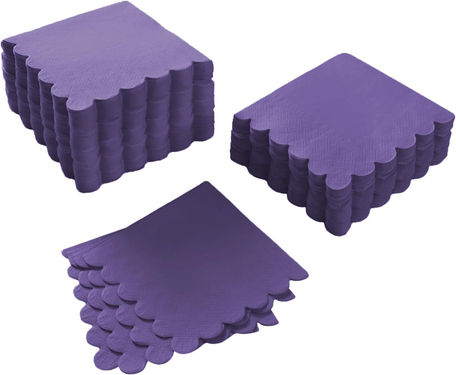 200 Pack Cocktail Napkin 2-Ply Scalloped Edged Dessert Napkins Folded 5 x 5 Inches Disposable Napkins for Dinner Wedding Birthday Party Bridal Anniversary Reception Event (Dark Purple)