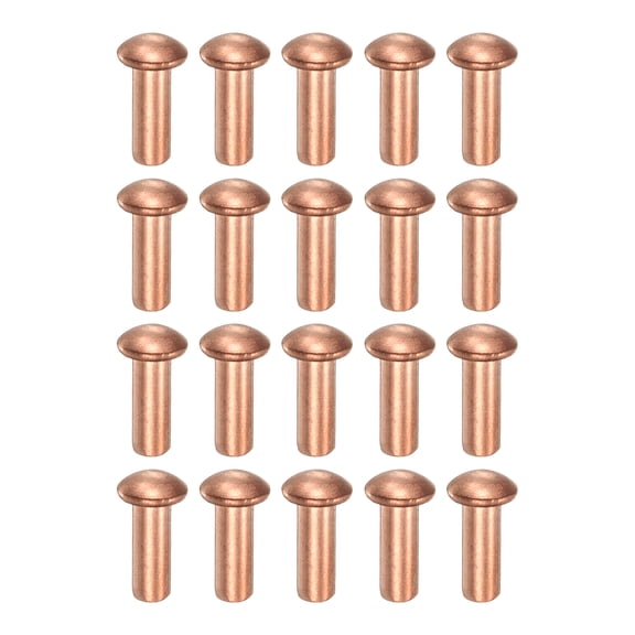 200 Pack Copper Solid Rivets, 0.12"x0.31" Half Round Head Rivet Metal Fasteners