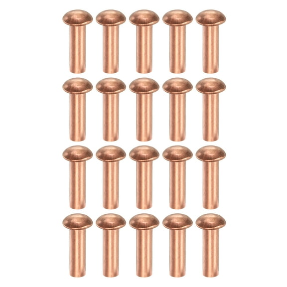200 Pack Copper Solid Rivets, 0.16"x0.47" Half Round Head Rivet Metal Fasteners