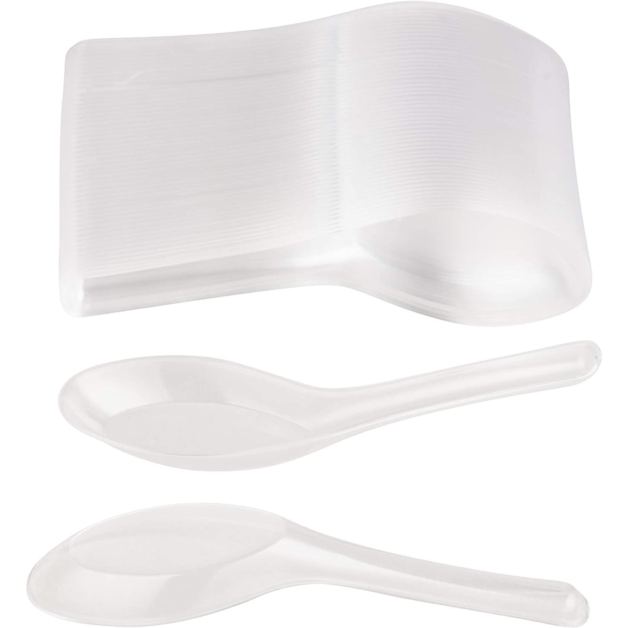 200 Pack Disposable Chinese Soup Spoons, Clear Plastic Asian Utensils for Appetizers, Ramen, Pho (4.5 x 1.2 In)