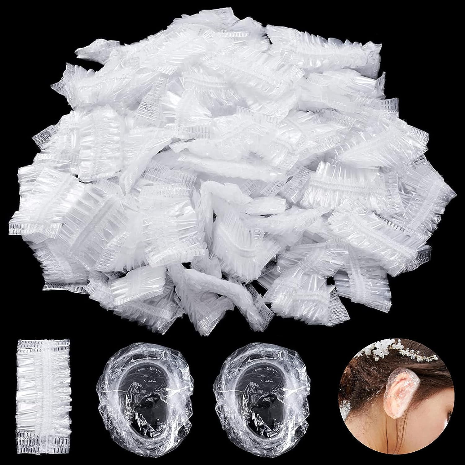 200 Pack Disposable Ear Covers For Shower, Waterproof Clear Plastic Ear
