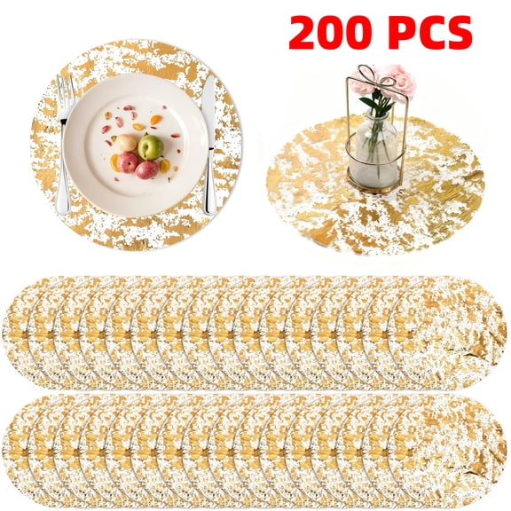 200 Pack Disposable Gold Placemats 13" Metallic Round Gold Foil Place Mat Mesh Pressed Table Mates Table Runner Decoration for Weddings Parties Home Dinners Table Tablecloths Decor
