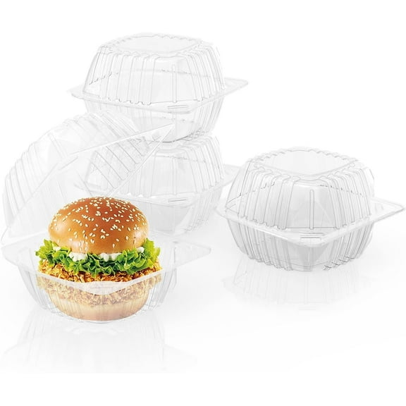 200 Pack Disposable Plastic To Go Containers with Clear Lids, 6 x 6 Inch Hinged Top Square Clamshell Food Boxes for Salad, Dessert, Bakery Supplies