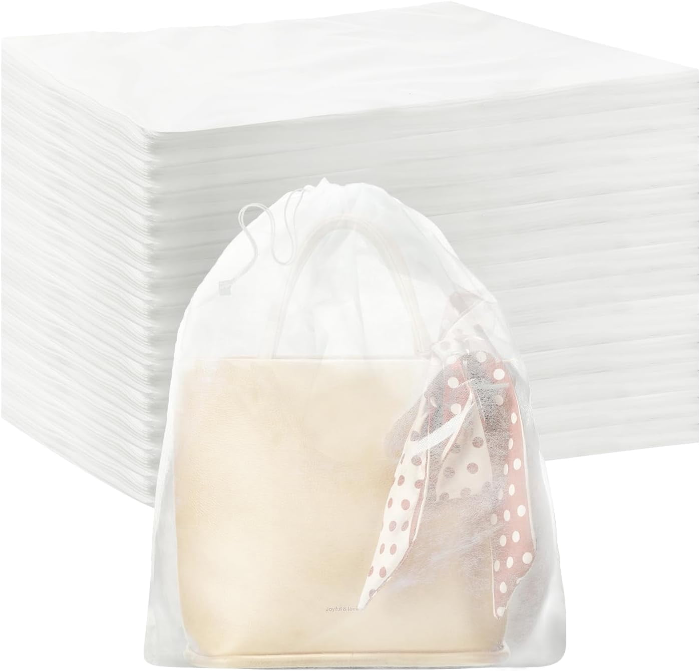 200 Pack Dust Bags for Shoes, 19.7 x 15.8 Inch Breathable Non-Woven Fabric Storage Organizers with Drawstring for Footwear, Travel, and Handbag Protection, White