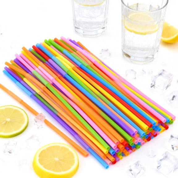200-Pack Flexible Plastic Straws, 12.2-inch Long Colorful Disposable Bendy Straws for Parties & Decorations