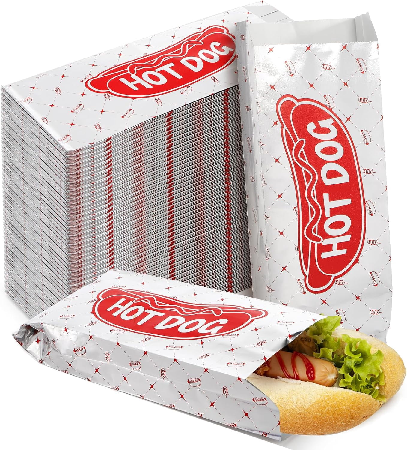 200 Pack Foil Hot Dog Wrappers, 9.5 x 3.5 Inch Grease Resistant Disposable Foil Hotdog Sleeves Paper Burger Bags Pouches for Party, Food Truck, BBQ, Takeout – Keep Hot Dogs Warm & Fresh