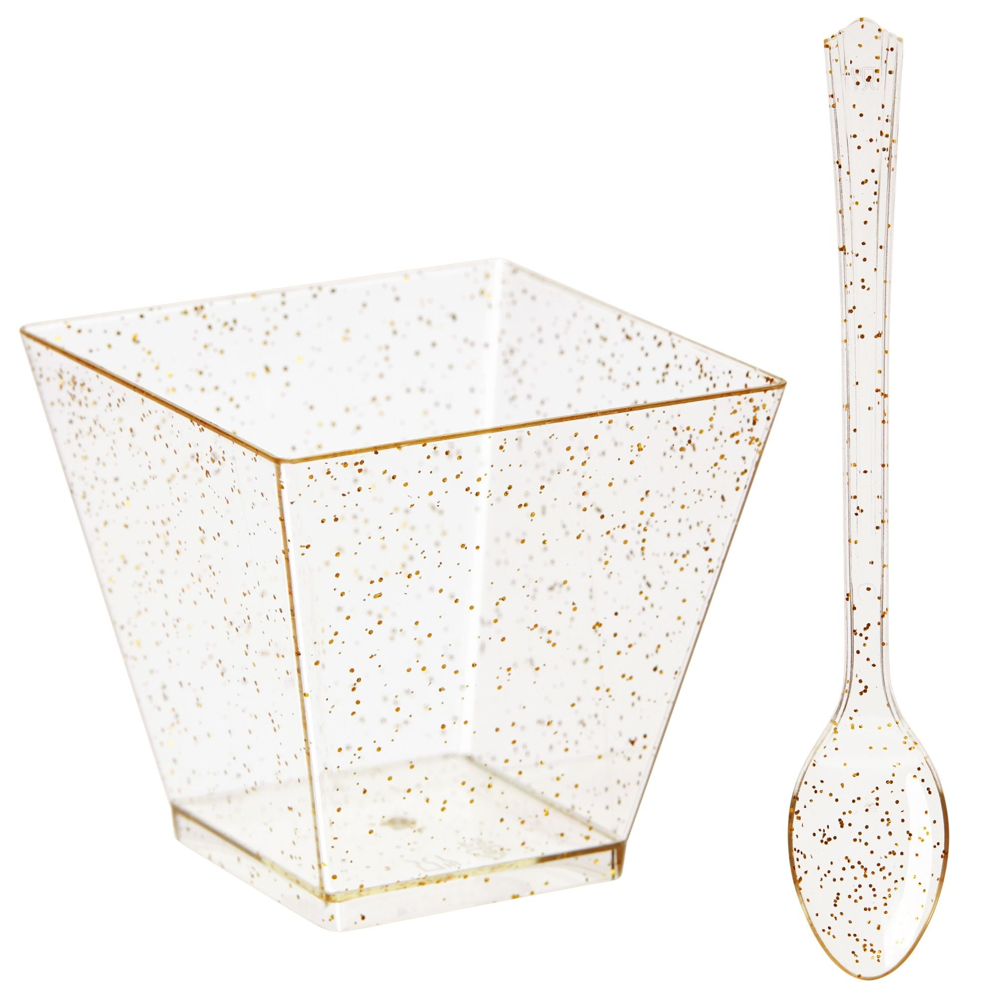 Gold Glitter Mini Dessert Cups with Spoons for Parties, Serves 60 (7.5 –  Sparkle and Bash