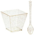 200Pack Gold Glitter Square Dessert Cups with Spoons, 100 Disposable