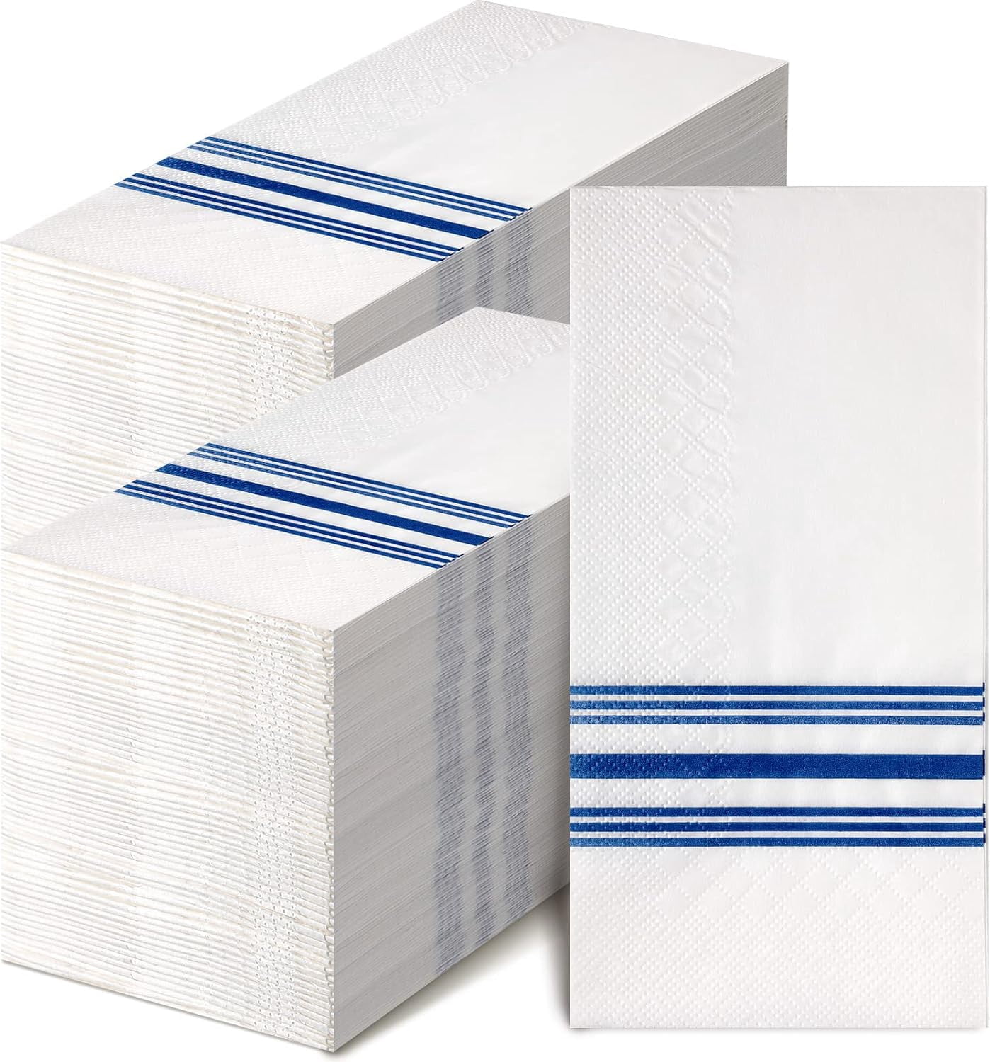 200 Pack Guest Napkins Disposable Paper Hand Towels Bathroom Decorative Napkins Linen Feel Soft Absorbent Bulk Dinner Paper Towels for Kitchen Event Wedding Christmas Party(Blue Stripe)