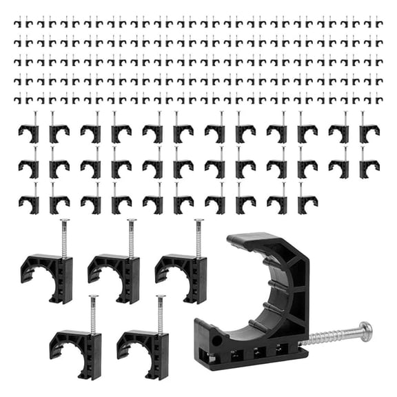 200-Pack Half Clamp J-Hook with Nail, 3/4 Inch Black J-hook Clamps for PEX Tubing Mounting