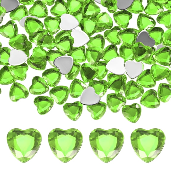 200-Pack Heart Rhinestone, 12mm Acrylic Heart Rhinestone Stickers for Craft/Painting/Jewelry, Flat Back Plastic Gems Sticker [Light Green]
