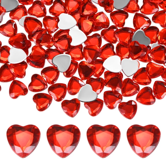 200-Pack Heart Rhinestone, 12mm Acrylic Heart Rhinestone Stickers for Craft/Painting/Jewelry, Flat Back Plastic Gems Sticker [Red]