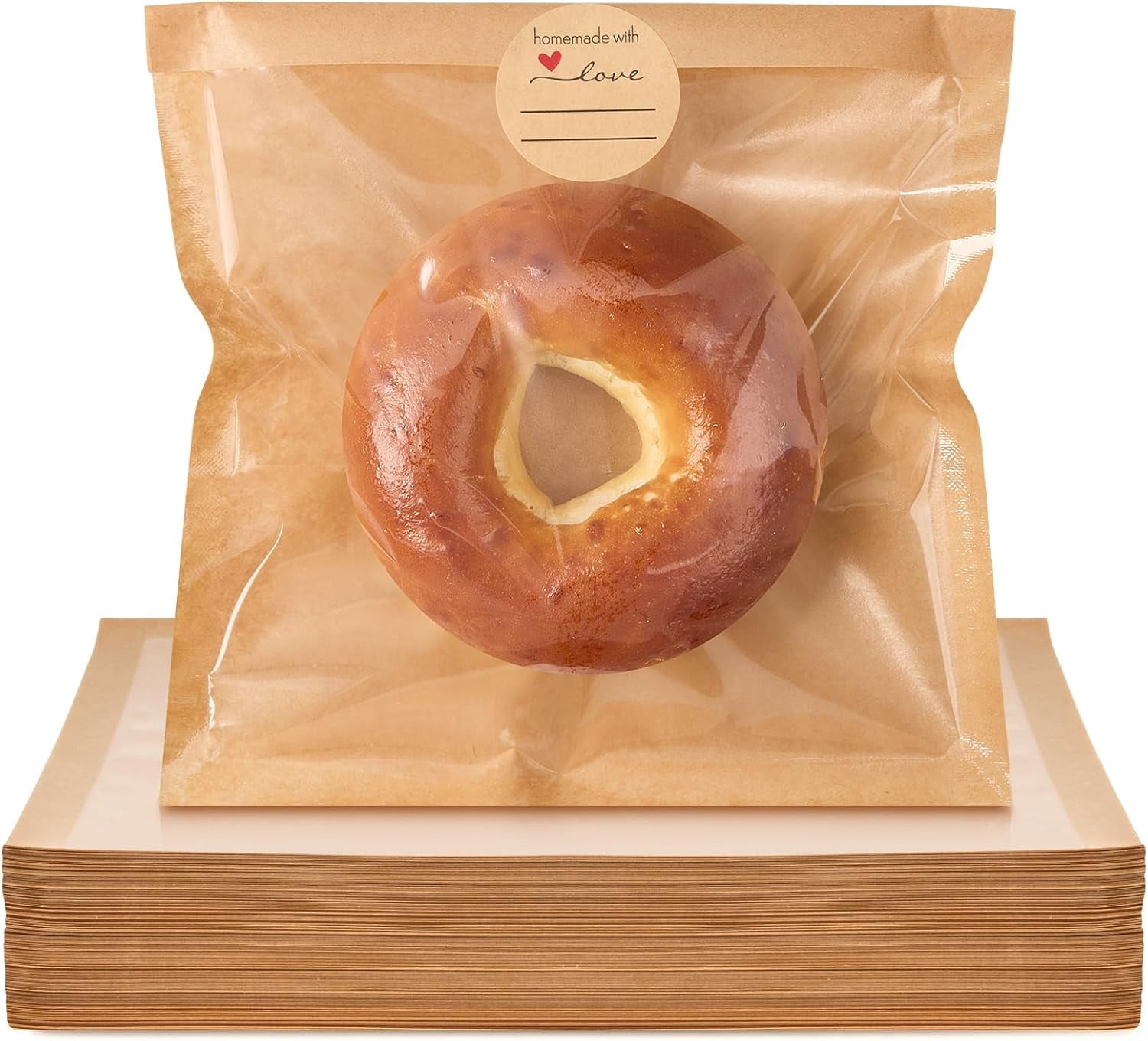 200 Pack Heat Sealable Bakery Bags with Window, Kraft Paper Grease Resistant Bagel Bags To Go Bags for Packaging Cookie, Donut, Pastries and other Treats (7.1 x 7.5 Inch)