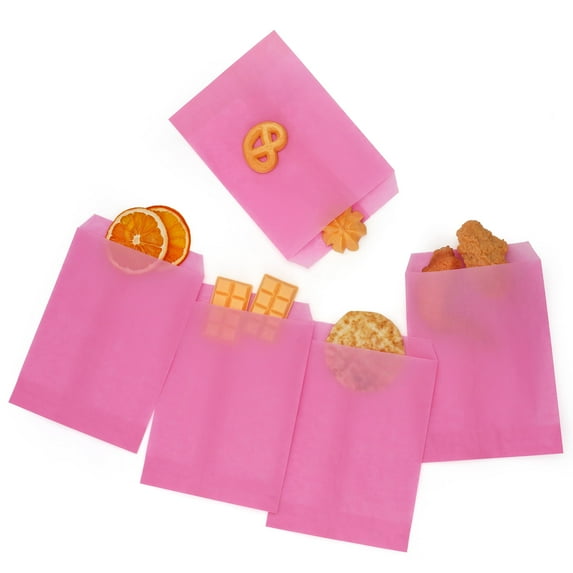 200 Pack Hot Pink Flat Small Greaseproof Paper Cookie Bags for Bakery Treats Candies Dessert Birthday Party Favor 3 x 5 Inch