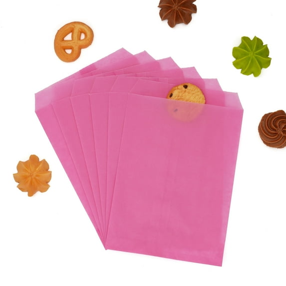 200 Pack Hot Pink Small Flat Greaseproof Paper Bags for Candies Dessert Party Favor Small Business 2 ¾x4 ¼ Inch