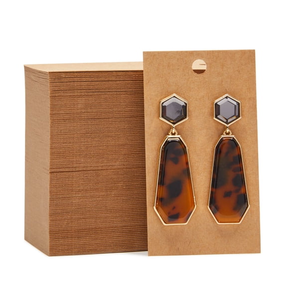 200-Pack Kraft Paper Earring Display Cards for Hanging Earrings, Studs, Bulk Jewelry Cards for Retail, Trade Show, Boutique, Small Business Packaging (3.5x2 in)