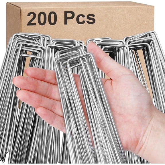 200 Pack Landscape Staples,6 Inch Garden Stakes,11 Gauge Galvanized Steel Garden Staples,Heavy Duty U-Shaped Pins,Lawn Stakes for Weed Barrier Ground Cover,Landscape Fabric,Irrigation Tubing