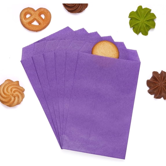 200 Pack Lavender Purple Flat Greaseproof Paper Treat Bags for Cookie Bakery Candies Dessert Chocolate Party Favor 5 x 7 Inch