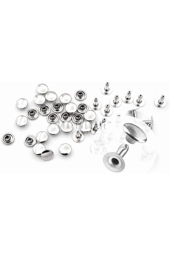 200 Pack Leather Rivets Single Cap Rapid Rivet Metal Stud Fasteners Round Cap for Bag Belt Wallet Leather Craft (Silver, 6MM)