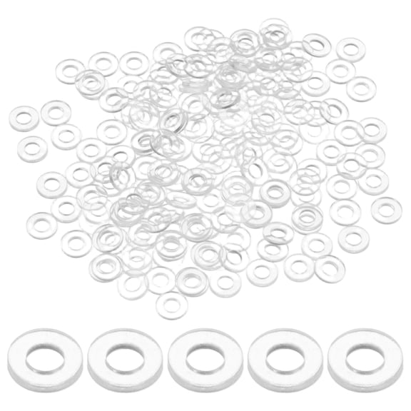 200-Pack M3 Flat Washers, 3mm ID 6mm OD 1mm Thick Clear Plain Plastic Washer Grommets