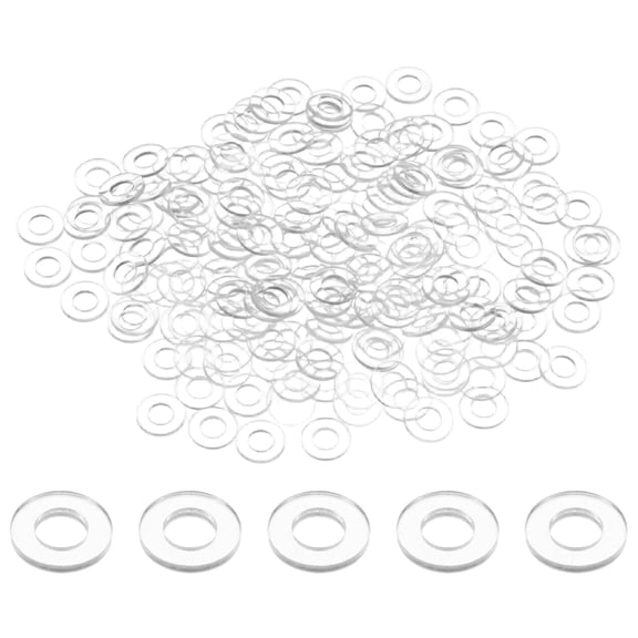 200-Pack M4 Flat Washers, 4mm ID 8mm OD 1mm Thick Clear Plain Plastic Washer Grommets