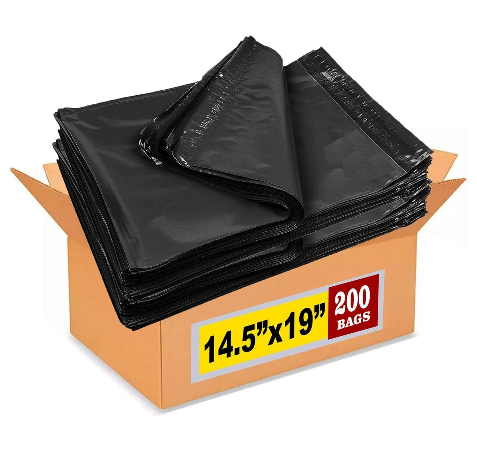 200-Pack Mailers 14.5x19 Inch #6 Large Black Color Mailing Envelopes Bags, Self Seal Adhesive Waterproof and Tear Proof (Total 200 Bags) 200 Bags (Black) 14.5" X 19"