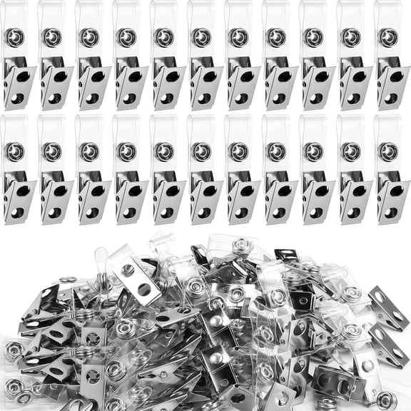 200 Pack Metal Badge Clips with 2.7" ClearPVC Straps Double Hole ID Card Holders for Name Tags, Security Badges, Lanyards & Office/Event/Conference Staff Supplies