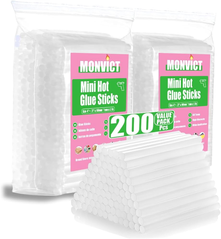 200 Pack Mini Hot Glue Gun Sticks with 4" Long 0.27” Diameter, Craft Pastes All Purpose Melt for Most Guns, Clear DIY, Arts & Crafts