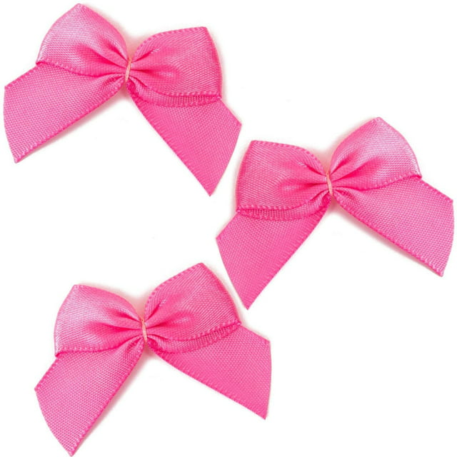 200 Pack Mini Pink Satin Ribbon Bows with Self-Adhesive Tape for Crafts, Gift Present Wrapping, Christmas Wreath, 1.5"