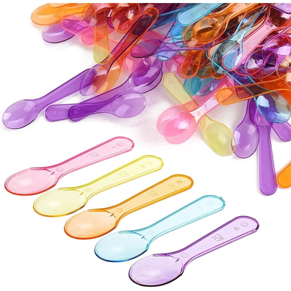 200 Pack Mini Plastic Tasting Spoons Disposable Colorful 3" Small Taster Ice Cream Dessert Spoons for Party, Wedding, Christmas, Tasting Ice Cream, Dessert, Yogurt, Cake, Pudding (200)