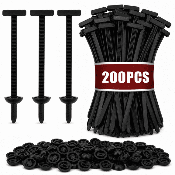 200 Pack Nylon Universal Cable Tie Buckles, T-Head Zip Tie Clips with Pin & Button, UV-Resistant Automotive Cable Fasteners for Car Bumper, Engine Bay & Daily Repairs