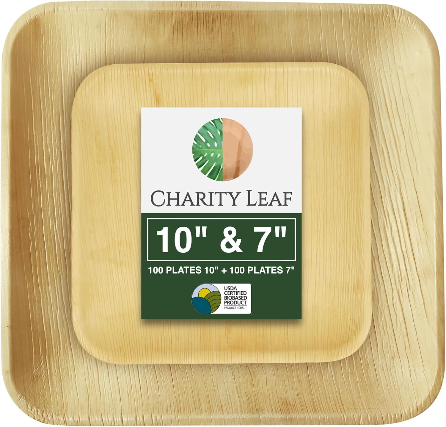 50-Pack Palm Leaf Disposable Plates - 25x10" & 25x7" Square Plates, Heavy Duty, Microwave Safe, Eco-Friendly For Parties