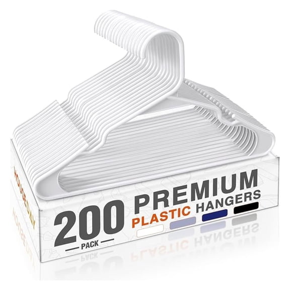 200 Pack Plastic Clothes Hangers, Bulk Shipment for Business, Sturdy Durable Notched Hangers Ideal for Dry Cleaners Warehouses, Save Cost & Warehouse Space - White
