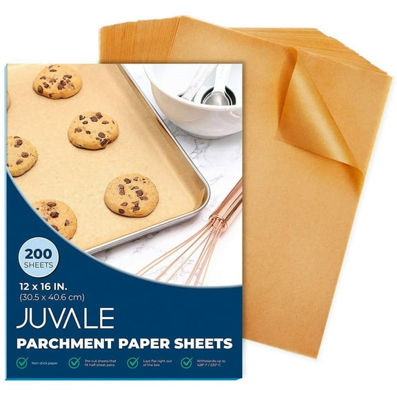 200-Pack Precut Parchment Paper Sheets 12 x 16 inches, Unbleached Brown Nonstick Liners for Half Sheet Pan for Baking, Cooking, Grilling, Air Fryer, Steaming, and Wrapping Food, Heavy Duty