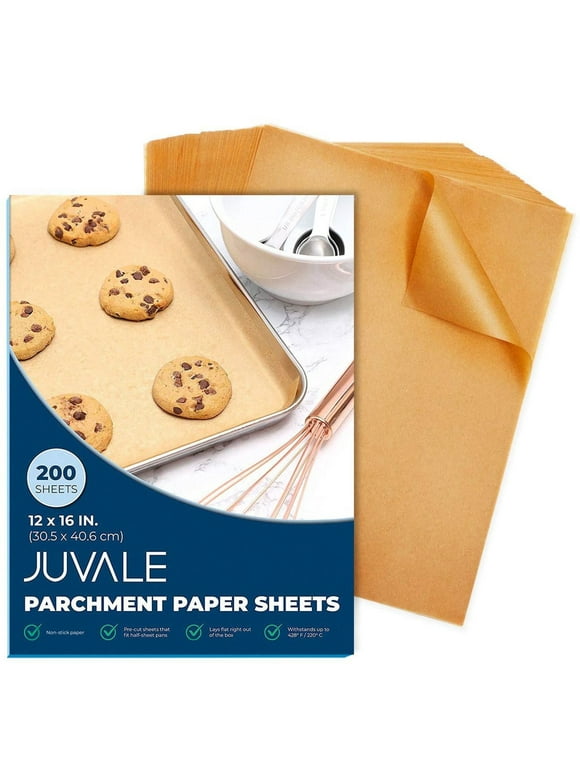 200-Pack Precut Parchment Paper Sheets 12 x 16 inches, Unbleached Brown Nonstick Liners for Half Sheet Pan for Baking, Cooking, Grilling, Air Fryer, Steaming, and Wrapping Food, Heavy Duty
