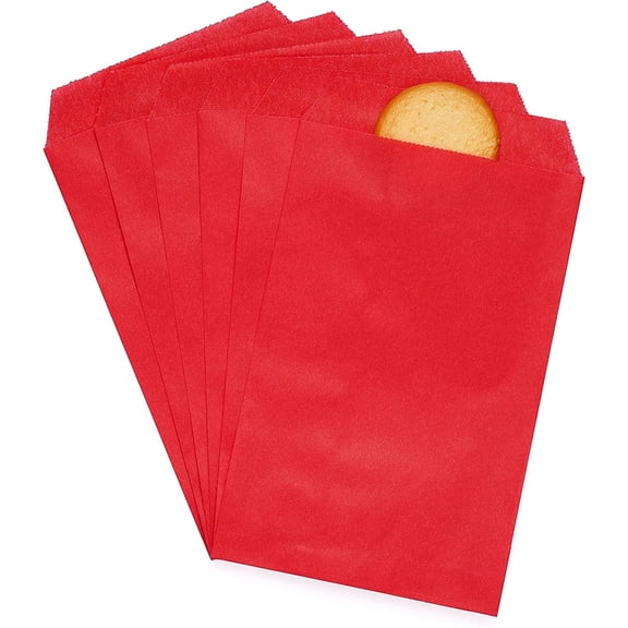 200 Pack Red Flat Greaseproof Paper Treat Bags for Cookie Bakery Candies Dessert Chocolate Party Favor 5 x 7 Inch