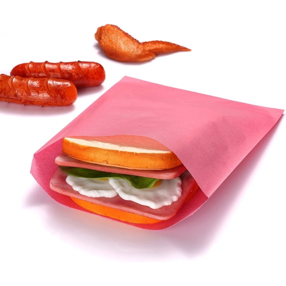 200 Pack Rose Pink Flat Greaseproof Paper Sandwich Bags for Bakery Treats Christmas Chocolate Party Favor 6¾x8 Inch